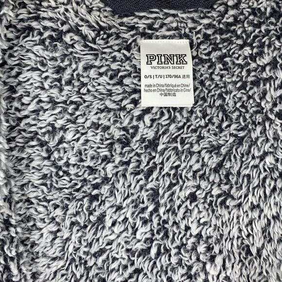 VS Pink Gray Sherpa Long Sleeve Hooded Open Front Women’s Cardigan - Picture 2 of 5